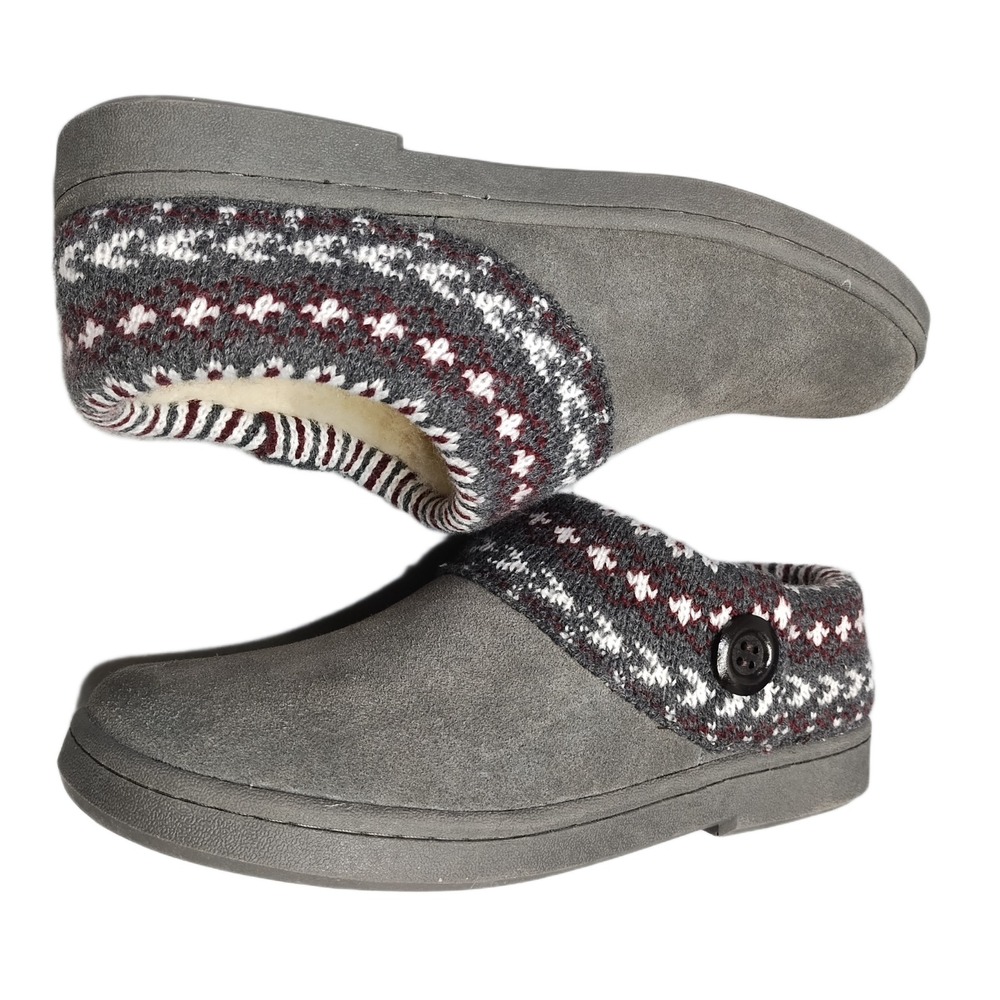 Clarks Supplier Slippers Womens Size 10M Gray Fair Isle Leather Comfort Slip On